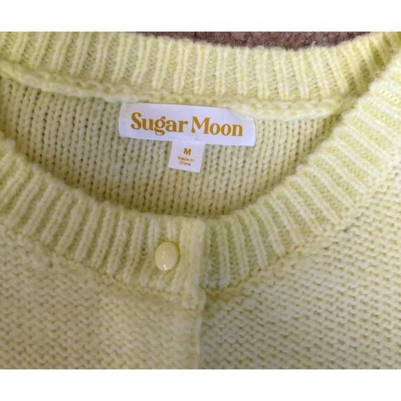Sugar Moon Lemon Yellow Green Cropped Sweater Women’s Size Medium - Picture 2 of 5